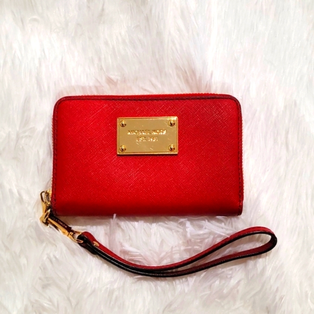 Michael Kors, leather wristlet, wallet, red, new